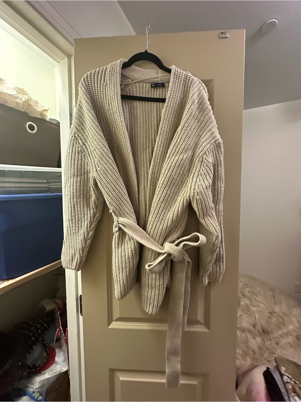 GAP Cream Ribbed Tie-Waist Cardigan